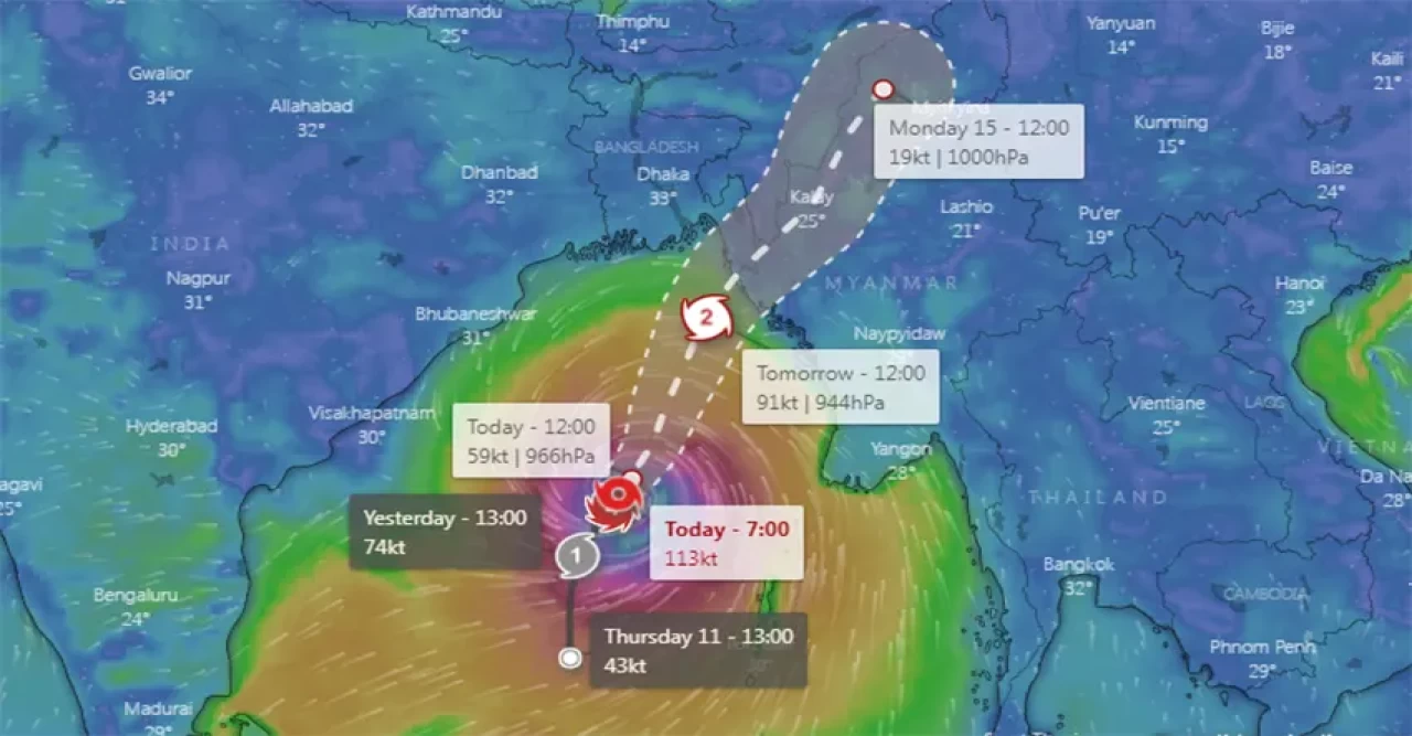 কক্সবাজার থেকে ৭৯৫ কিলোমিটার দূরে ঘূর্ণিঝড় ‘মোখা’